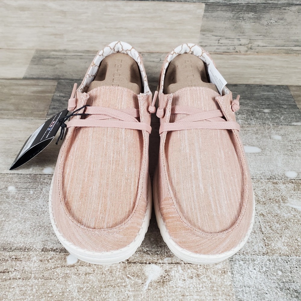Hey Dude Wendy Sparkling Womens Loafers Sz 7 Rose Gold Comfort Lace Up Low Top - Picture 2 of 12